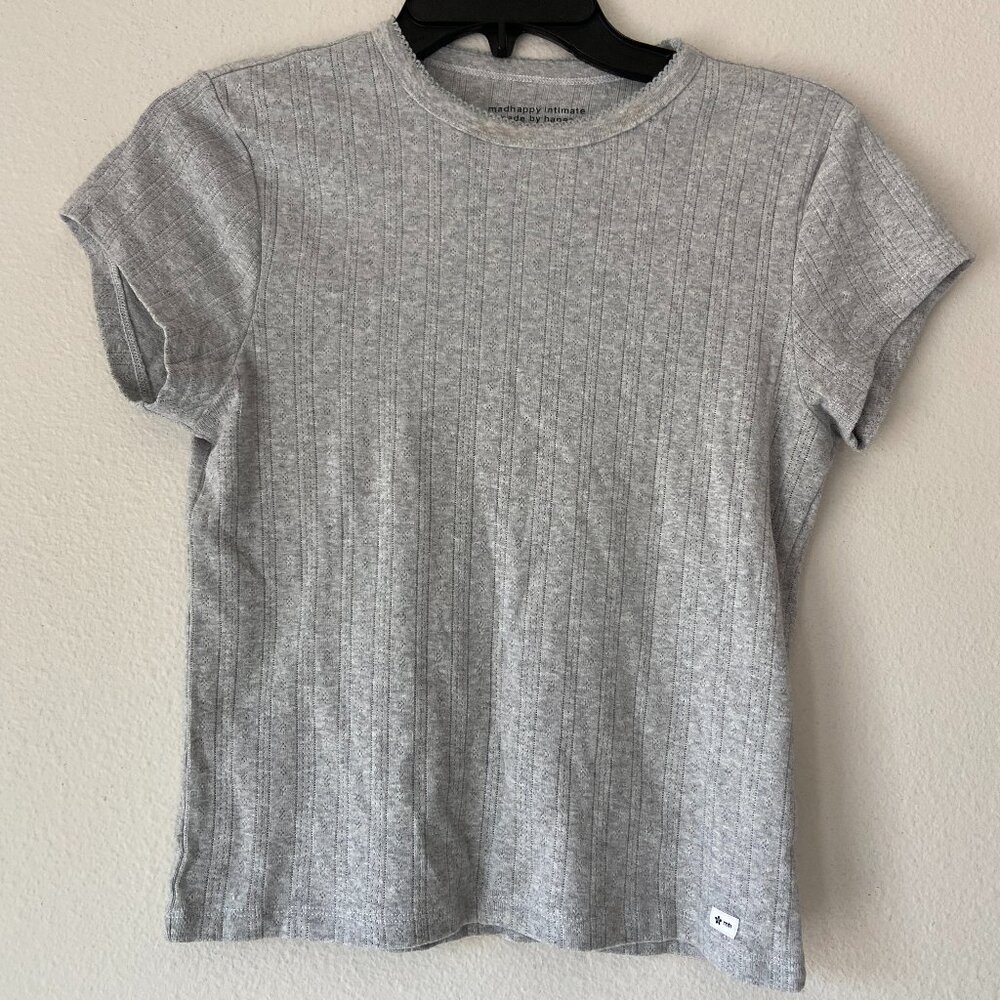 MADHAPPY Hanes Pointelle Baby Tee GRAY SZ XS - Picture 2 of 4